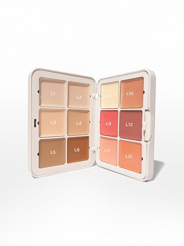 SOSU Cosmetics Complete Canvas Complexion Palette, 12 Ultra-Blendable Cream Shades, Light Complexion, Base Contour Blush Highlight