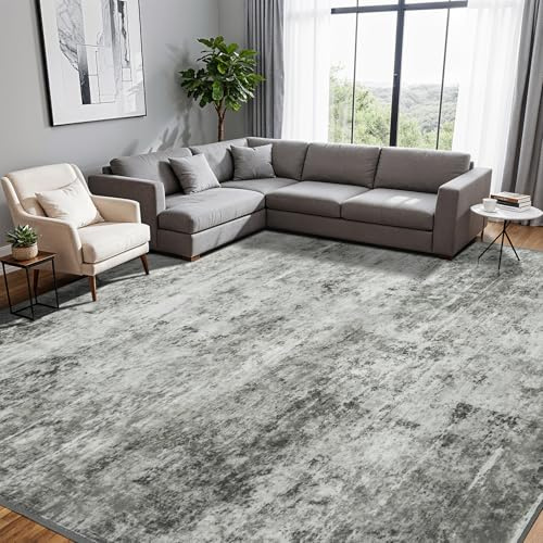 DEITAS Abstrakte Teppich Wohnzimmer 200x300cm, Ultraweicher Waschbarer Kurzfloriger Teppich, Großer Flächenteppich Mit Rutschfester Unterseite, Großer für Schlafzimmer und Esszimmer(Grau)