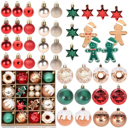 42Pcs Baubles Christmas Decorations, Shatterproof Christmas Ball Ornaments, Red and Green Bauble for Xmas Tree, Ball Balls Xmas Baubles for Winter Festive Holiday Home Office Decoration
