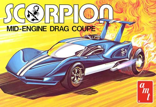 AMT Scorpion Mid-Engine Drag Coupe 1:25 Scale Model Kit Retro Reissue After 50+ Years, 392 Chrysler HEMI Engine, Tubular Chassis, Pre-Lettered Drag Slicks & Water-Slide Decals