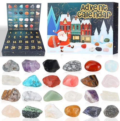 Kristalle Adventskalender 2025 für Kinder, 24 Tage Weihnachtskalender Gesteine und Mineralien Weihnacht Geschenk, Edelsteine Weihnachten Adventskalender für Jungen Mädchen und Geologie Enthusiasten