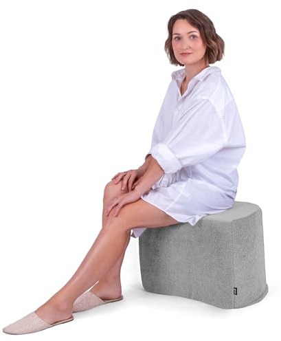 DreamRoots Bouclé Hocker Pouf, Würfel 54x36x35 cm, Hellgrau | Fußhocker, Sitzhocker, vielseitig als Sitzgelegenheit, Beistelltisch & Bodenkissen, Sitzpouf