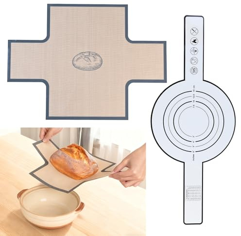 2 Silicone Baking Mats, Reusable Dutch Oven Silicone Baking Sheets, Bread Sling with Heat-Resistant Handles (Round and Rectangular)