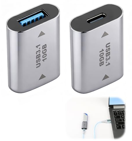 zstg USB 3.1 A Female to USB-C Female Adapter 2-Pack, 10Gbps USB 3.1 Gen2 OTG Converter with 3A Fast Charging, Supports Data Sync for Laptop, PC, Phone, Tablet, Hard Drive, Travel Use