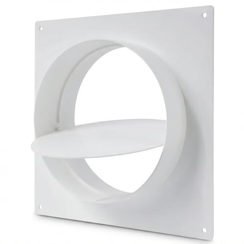 150mm White Plastic Air Vent Duct Flange with Gravity Shutter Flap and Wall Plate, 6 Inch Male Fit Connector for Extractor Fans