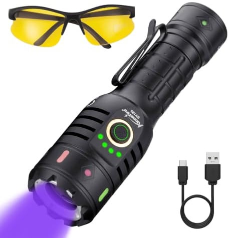 Alonefire SV129 20W 365nm UV Taschenlampe mit Schwarzfilter, USB-C Aufladbar & Powerbank, Schwarzlicht mit Akku, 4-LED-Anzeige, UV-Schutzbrille für Harzhärtung, Haustierurin, Skorpion, Härtekleber