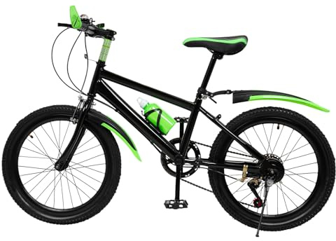 Hongward Vélo de montagne pour enfants de 20 pouces, pour garçons et filles, 7 vitesses, avec garde-boue, bouteille d'eau, cloche de boussole, capacité de charge 75 kg, de 6 à 13 ans