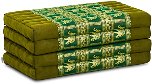 Nachhaltige Klappmatratze aus Kapok - 200x80x8cm - Gästematratze mit Thaiseide, Matratze faltbar für Van, ökologische Yogamatte, Gästebett klappbar, Liege Garten Balkon (Grün/Elefanten Seide)