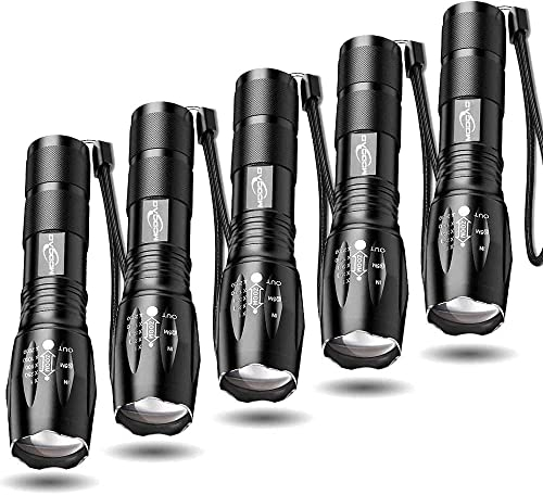 Tactical Flashlight 5 Pack - Tac Light Torch Flashlight - As Seen on TV XML T6 - Brightest LED Flashlight with 5 Modes - Adjustable Waterproof Flashlight for Biking Camping
