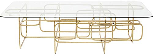 Kare Design Couchtisch Meander Gold, Sofatisch, rechteckiger Beistelltisch, Wohnzimmer, Ablagetisch, Tischplatte aus Sicherheitsglas, Glastisch, 36x140x80cm
