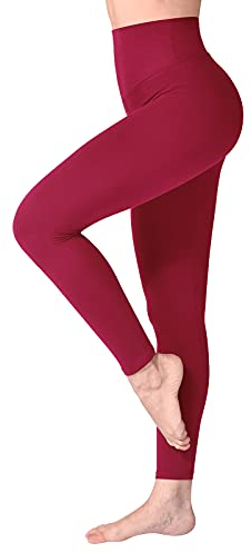 SINOPHANT Leggings Damen High Waist - Blickdicht Leggins mit Bauchkontrolle für Sport Yoga Gym(1 Weinrot,S-M)