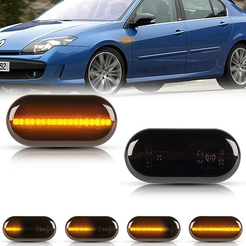 OZ-LAMPE 2Pcs Clignotant latéral pour 2 Clio1 Clio 2 Megane Megane 1 Kangoo Laguna 1 Twingo, Indicateur Latéral LED Dynamique Ambre Feux Répétiteurs Séquentiels,Lentille Fumée
