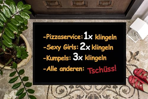 MoonWorks® Fußmatte mit Spruch Pizza-Service 1x klingeln Tschüss Türmatte lustig Ironie rutschfest & waschbar Schwarz 60x40cm