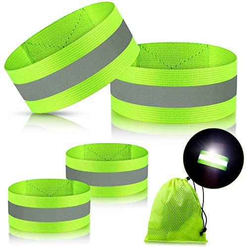4 Bandas Reflectantes Bandas de Reflector de Alta Visibilidad Pulsera de Cinta de Correa Reflectante Tren de Rodaje Reflectante para Mujer Hombre Correr Ciclismo Caminar Brazo Muñeca Tobillo Pierna