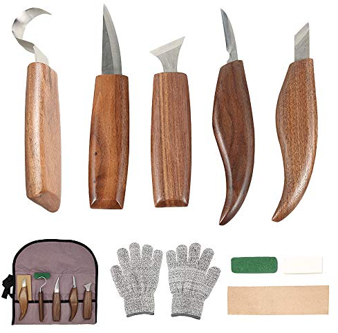 10Pcs Outils Sculpture sur Bois en Acier Carbone Ensemble d'outils de Sculpture sur Bois avec Couteau à Crochet Couteau à Découper Professionnels Outils de Gravure en Bois pour Travail du Bois