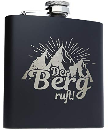 FORYOU24 Edelstahl Flachmann mit Gravur Berge Geschenk für Papa Opa Onkel Freund Camping, Outdoor