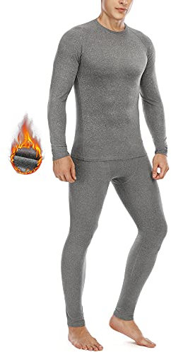 Roadbox Thermounterwäsche Herren,Lange Funktionsunterwäsche Set Atmungsaktiv & Weich Thermobekleidung männer Winter für Lauf,Fahrrading,Fußball,Skifahren;Grau,2XL