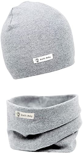 Areti Baby Strickmütze + Loop Schal Set, Baumwollmütze Weich Kinder Beanie Mütze Nackenwärmer Halsbänder Halstuch Herbst Winter Kleinkind Hut und Kragen Schals