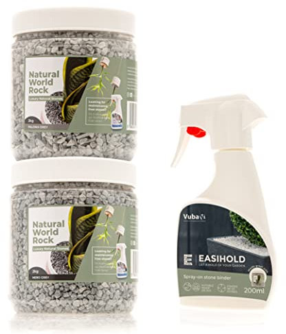 Paloma & Nero Marble Fixed Stone Kit - Pack of 2x Natural World Rock Plant Topper Stones 2kg Tubs & 200ml Easihold Stone Fixing Spray | 4kg | 5mm Dia. Stones | Home & Garden Plant Pots and Decorations