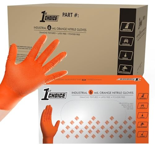 1st Choice Guanti monouso in nitrile, colore arancione, texture a diamante rialzato, senza lattice, per alimenti, misura media, confezione da 1000