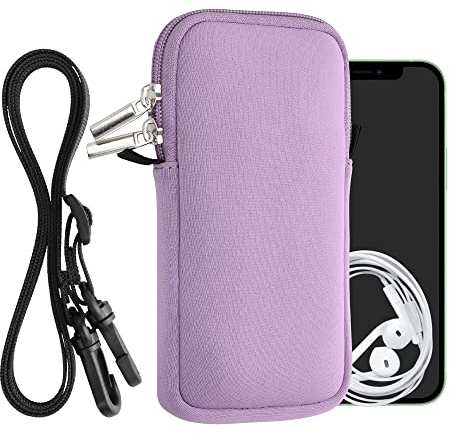 kwmobile Handytasche für Smartphones XL - 6,7/6,8 - Neopren Handy Hülle Lavendel mit Kordel - Handy Tasche mit Handykette 17,2 x 8,4 cm Innenmaße