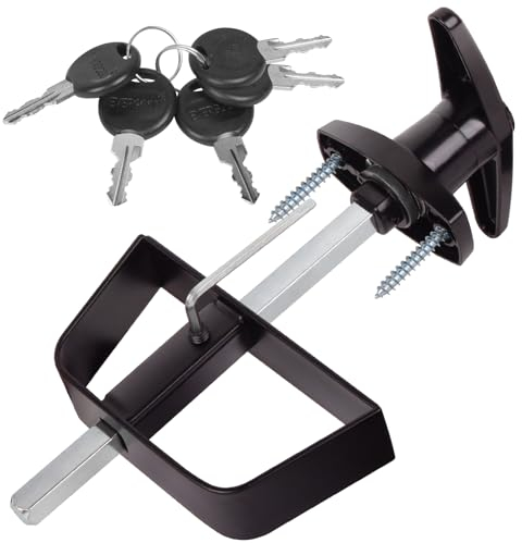 BTEOBFY Kit de serrure de porte avec poignée en T avec 5 clés, tige de rangement de 14 cm, ensemble de quincaillerie pour porte d'abri de jardin, poulaillers, camping-car (noir)