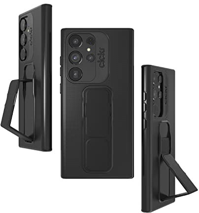 CLCKR Phone Case Compatible with Samsung Galaxy S23 Ultra | 6.8 Inch Black Design | Ultra-Thin Phone Case with Grip & Expanding Stand | Shockproof Cover with Raised Edges for Screen Protection
