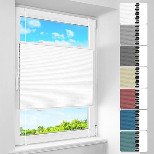 BelleMax Wabenplissee ohne Bohren Verdunkelung Thermo Plissee Klemmfix, Weiß-weiß 40x80 cm (BxH), 100% Blickdicht Verdunklungsplissee, Schallschutz Sonnenschutz Doppelplissee für Fenster