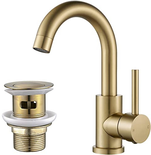 NewEast Robinet de lavabo avec bonde de vidage en laiton massif Doré