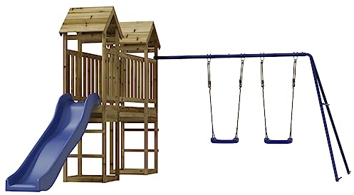 vidaXL Spielturm, Klettergerüst mit Rutsche Schaukel, Kinder Kletterturm mit Holzdach, Spiel-Zubehör für Garten, Holz Spielplatz, Imprägniertes Kiefernholz