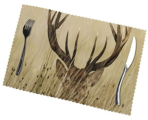 Whitetail Platzdeckchen-Set mit 6 Hirsch-Designs, rutschfest, hitzebeständig, 45 x 30 cm
