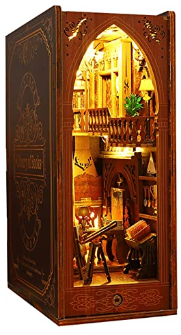 Kit de bibliothèque magique 3D en bois pour coin de livre – Enchanteur insert d'étagère avec LED tactile | Décoration de serre-livres à faire soi-même | Idéal pour adultes et adolescents