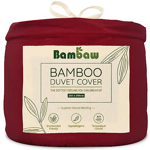 Bambaw Housse de Couette 240 x 260 en Bambou, Housse de Couette Anti Acarien et Hypoallergenique, Drap Bambou Rafraichissant et Durable, Drap Anti Transpiration pour 2 Personnes (Bordeaux)