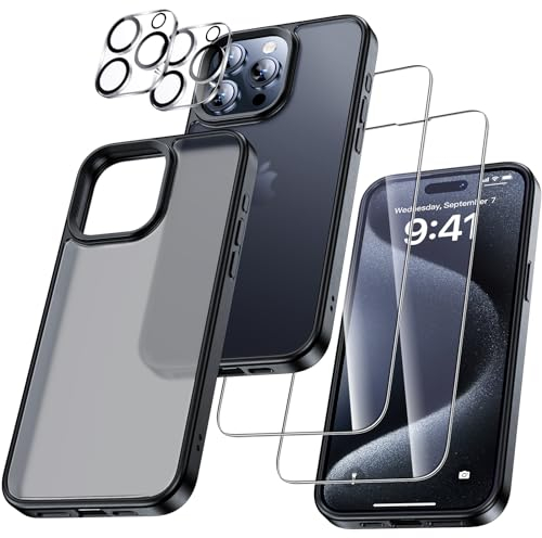 UniqueMe für iPhone 15 Pro Max Hülle, 5-in-1-Set Handyhülle für iPhone 15 Pro Max Case Rundumschutz Schutzhülle Cover, 1 Handyhülle & 2 Schutzfolie & 2 Kameraschutz - Schwarz