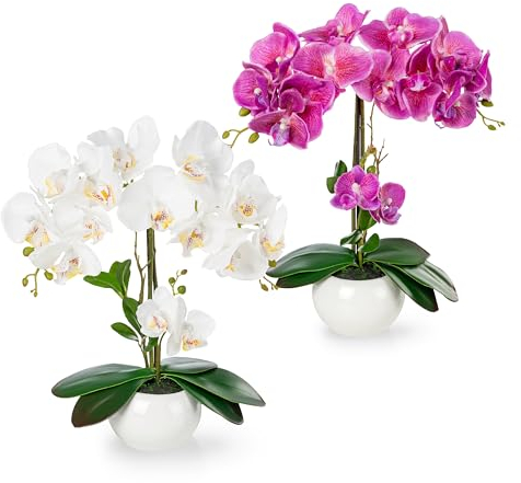 PASCH® Set di 2 orchidee artificiali in vasi di ceramica lucida (40 cm), fiori artificiali in vaso, fiori artificiali come veri, orchidee artificiali in vaso, fiori artificiali in vaso