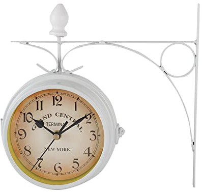 Mokernali Bahnhofsuhr Doppelseitig, Bahnhofsuhr Wanduhr aus Eisen, Retro-Wanduhren Doppelseitig, 21,8×21,8 cm, Hochtransparentes Glas, Geräuschlos, für die Meisten Dekorationsstile