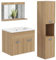 kleankin Ensemble de Meubles de Salle de Bain 3 pcs Armoire Miroir + Meuble sous lavabo Suspendu avec Bassin en céramique + Meuble Colonne avec étagères réglables Naturel