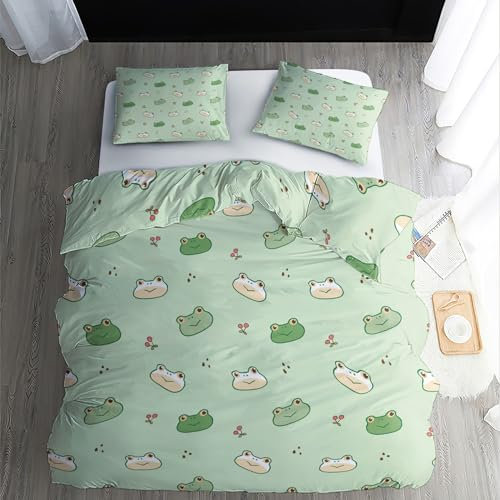 ZDABAOEC Bettwäsche Frosch 155x200, Cute Tiermotiv Wendebettwäsche, 110gsm Microfaser Bettbezug 2er Set, Weich Kuschelig Bügelfrei, 1 Kopfkissenbezug 80x80, mit Reißverschluss