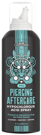 BASE LABORATORIES Piercing-nachsorge-spray Mit Hypochloriger Säure | Hocl und Kochsalzlösung Für Piercings | Nasen- und Ohrlochreiniger für Keloide, Beulen und Wunden | 240ml