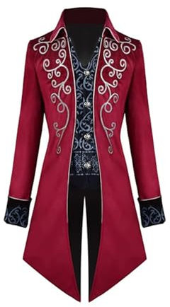 FJKVKDT Giacca da uomo medievale steampunk, vittoriano, rinascimentale, gotico, retrò, per feste di Halloween, cosplay, costumi da gentiluomo per adulti, Rosso, XXL