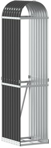 vidaXL Kaminholzunterstand, Kaminholzregal mit viel Stauraum, Feuerfest Brennholzregal mit Haken, Garten Holzlager Unterstand, Anthrazit 40x45x170cm Verzinkter Stahl
