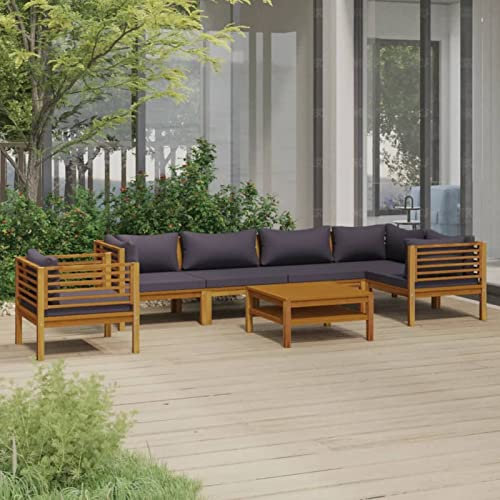 BAZZI Gartenmöbel Set Holz massiv Balkonmöbel Set Holz gartenlounge Holz Loungemöbel Terrasse Lounge Sofa Outdoor Sitzgruppe Massivholz Akazie-Dunkelgrau-7-tlg