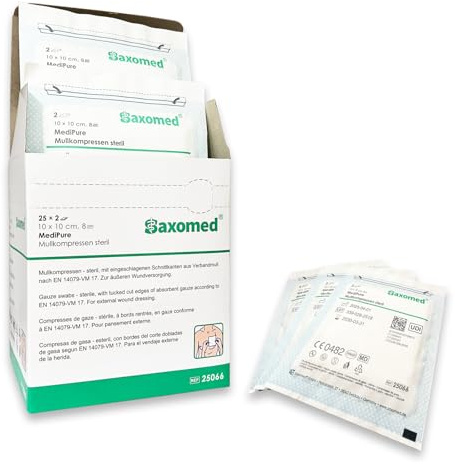 Sterile Kompressen 10x10 cm – 50 Stück Mullkompressen 8-lagig, fusselfrei – Mulltupfer steril & Wundauflagen nicht haftend für Verband & Pflege
