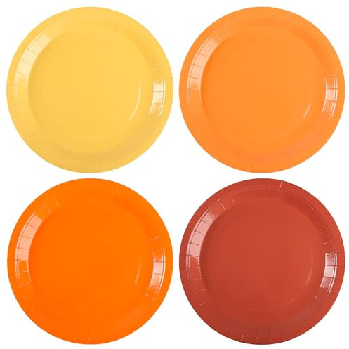 Orange Paper Plates Pumpkin Orange Solid Round Party Plates 9 Inch Fall Colors Disposable Dinner Dessert Plates for Autumn Harvest Thanksgiving Favors Party Supplies (24, Fall)