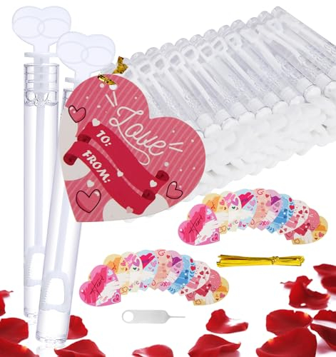 Anstore Seifenblasen Hochzeits 60 Stück, Mini Seifenblasen mit Herzgriff, Seifenblasen Set mit Herzförmiger Beschreibbarer Karte Party, Geburtstage, Hochzeit, Taufe