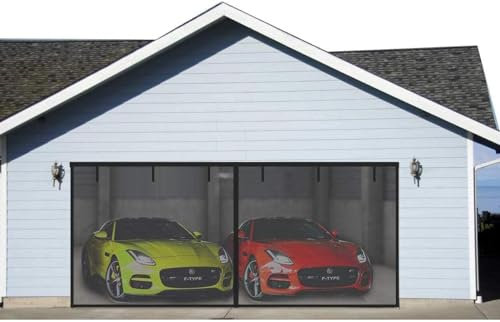 Generic Moustiquaire magnétique pour porte de garage pour 2 voitures, 4 x 2 m, avec fermeture magnétique, fond lesté, kit mains libres, gris