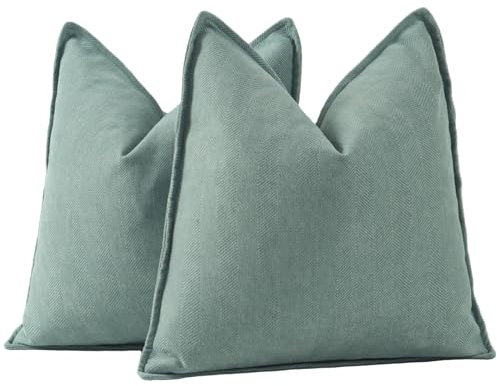 Madizz 2er Set Schlicht Chenille Kissenbezügen Weiche dekorative Kissenbezüge für Sofa Schlafzimmer Kissenhülle Blaugrau 50x50 cm Quadrat