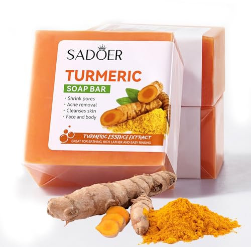 Turmeric Soap Bar, Natural Antibacterial for All Skin Types, Improves Acne, Dark Spots, Hyperpigmentation, Smooth Skin, Friendly Organic Vegan & Cruelty Free Handmade Natural Soap for Face & Body