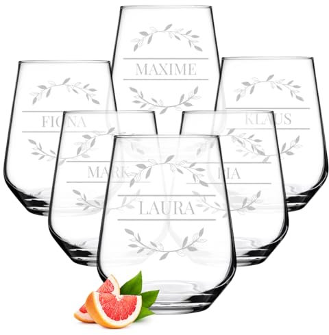 polar-effekt Wasser Trinkgläser 6er Set 425 ml mit personalisierter Gravur - bleifreie Trink-Becher aus Glas - Geschenk zum Muttertag - BPA-Frei