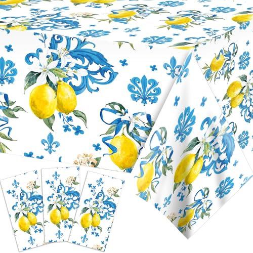 CC HOME 3PCs Zitrone Tischdecken Lemon Tablecloth Party Tischdecke, Kunststoff Tischdecken Party Dekoration Einweg Tischdecke für Partys, Geburtstag Tischdecke Rechteckige Tischdecke